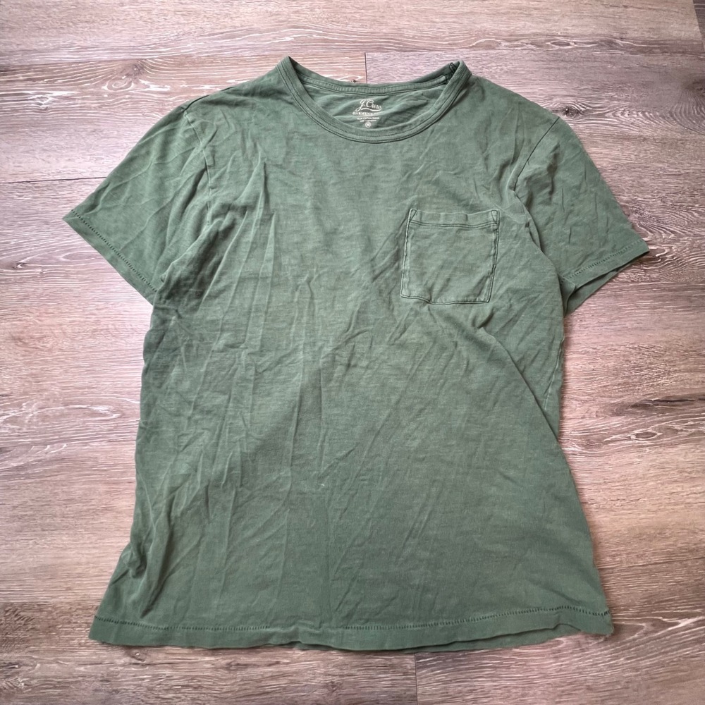 J.Crew Pocket T-Shirt Mens Medium Green Slub Cotton Garment Dyed Short Sleeve